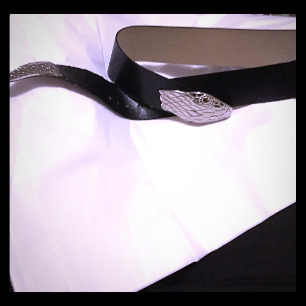 Black Leather Silver Snake Head Belt Cavalli Style